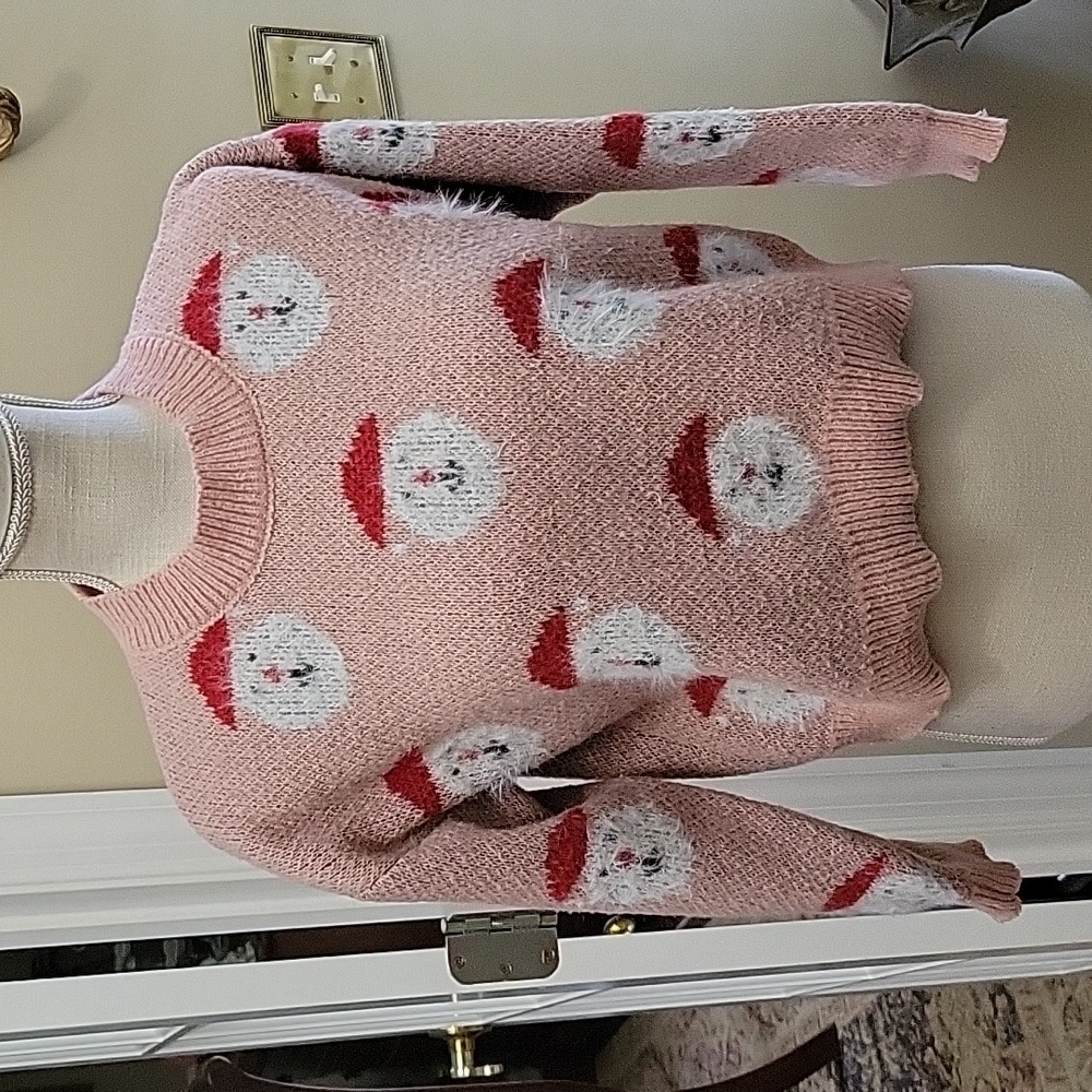 Pink Santa Claus 🎅 sweater long sleeves crewneck pullover Polyester Small New